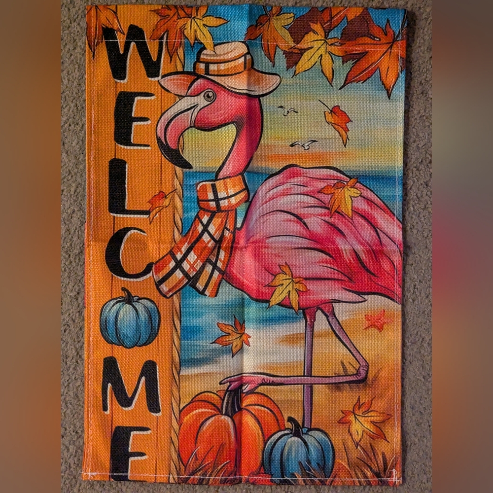 2/$12 "Welcome" Flamingo Fall Garden Flag